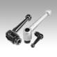 Clamping levers, die-cast zinc with internal thread, black and silver, threaded insert black oxidised steel