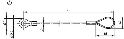 Тросы стопорные, форма A, с проушиной и наконечником, укрепляемым на проводе опрессовкой