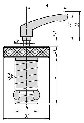 Позиционирующий цилиндр Ball Lock, сталь, с зажимной рукояткой