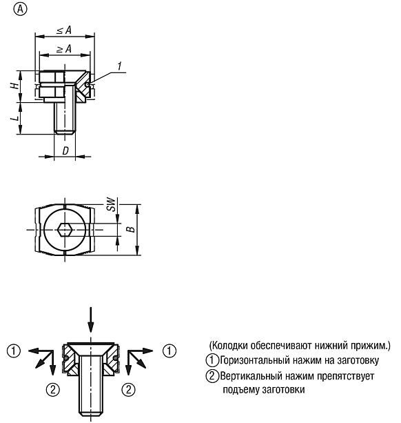 Клиновой зажим с винтом с потайной головкой, форма A