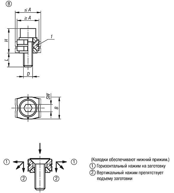 Клиновой зажим с винтом с цилиндрической головкой, форма B