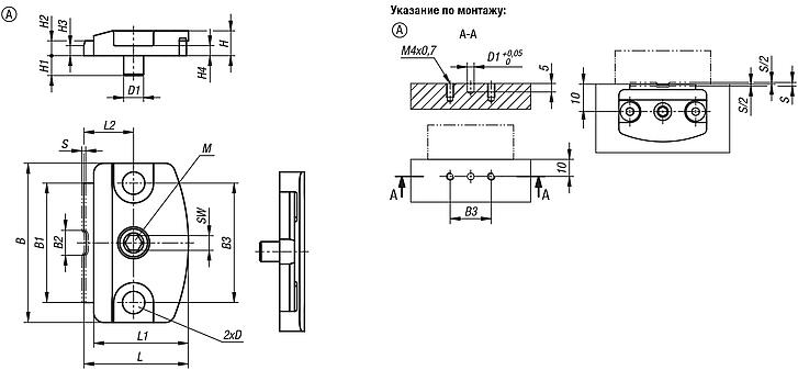 Плоские зажимы с эксцентриком, форма А, с позиционирующим штифтом