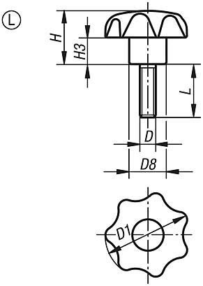 Рукоятки звездообразные DIN 6336, наружная резьба, форма L