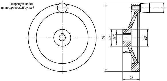 Дисковые маховики из алюминия, с вращающейся цилиндрической ручкой