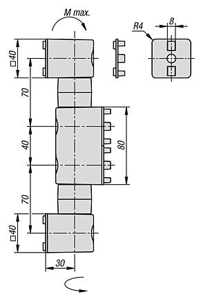 Фрикционные шарниры, двойные, 40/80/40, тип I