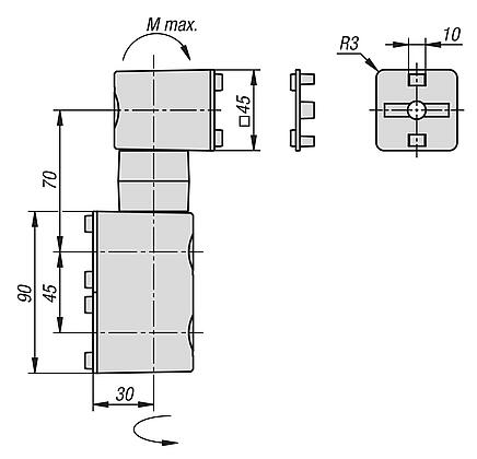Фрикционные шарниры, одинарные, 45/90 тип B