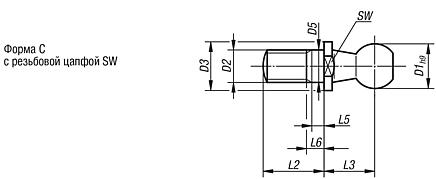Шаровые цапфы для угловых шарнировDIN 71803, форма C