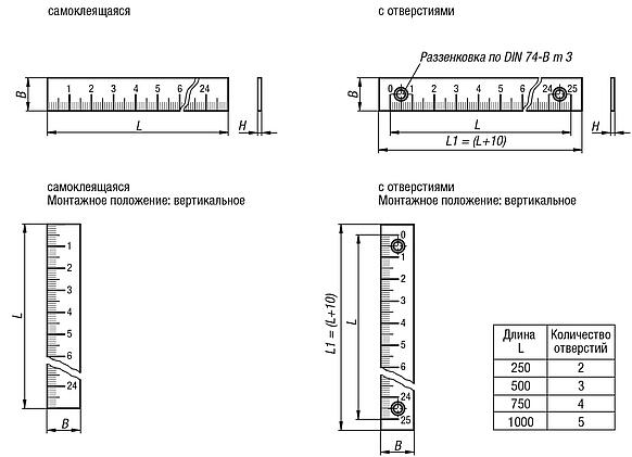 Шкалы из алюминия, самоклеящиеся или с отверстиями