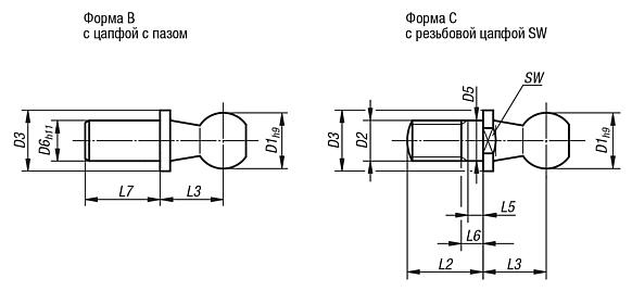 Шаровые цапфы для угловых шарнировDIN 71803