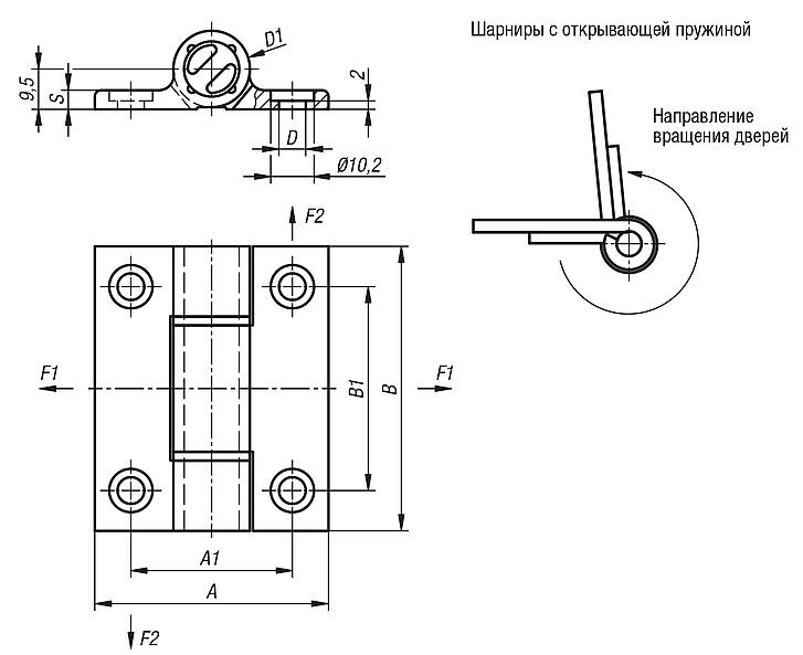 Шарниры пружинные зажимные из алюминиевого профиля 0,35 Нм, пружина разжата