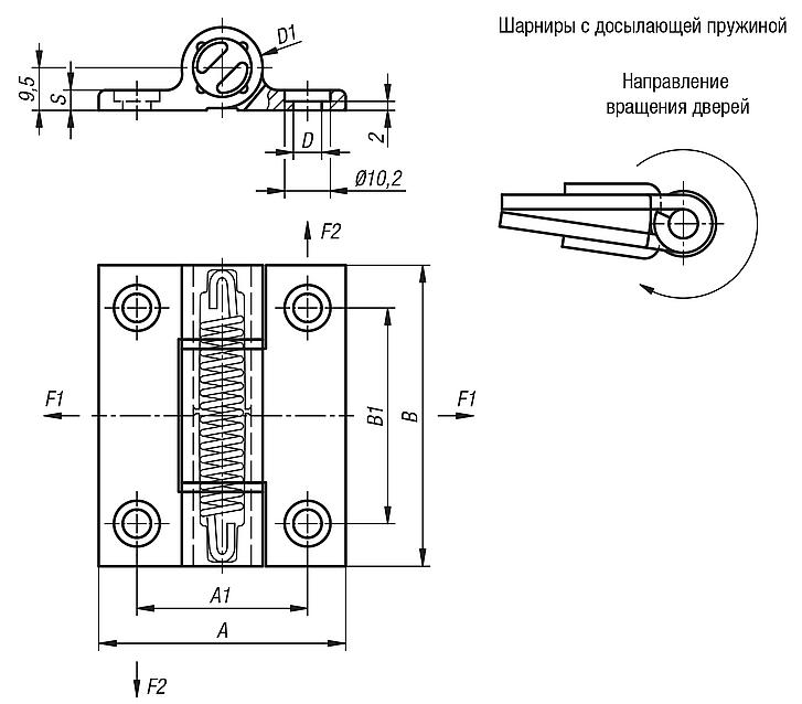 Шарниры пружинные зажимные из алюминиевого профиля 1,3 Нм, пружина сжата