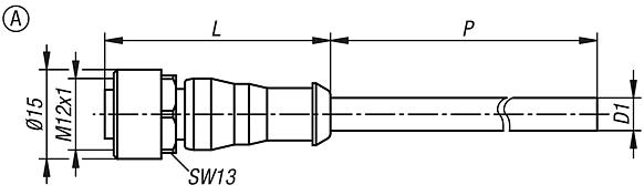 Штекерный разъем, втулка M12x1 с резьбовым фиксатором, форма A, втулка прямая