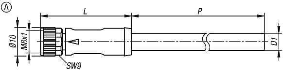 Штекерный разъем M8x1, втулка с резьбовым фиксатором, без экранирования, форма A, втулка прямая
