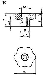 Рукоятки звездообразные, форма D, с резьбовой втулкой, без крышки