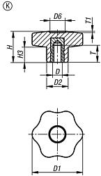 Рукоятки звездообразные, форма K, с резьбовой втулкой