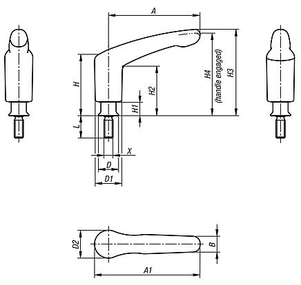 Clamping levers with external thread and collar for Hygienic USIT® sealing and shim washer Freudenberg Process Seals