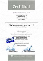 Сервисный сертификат TÜV с оценкой «очень хорошо»